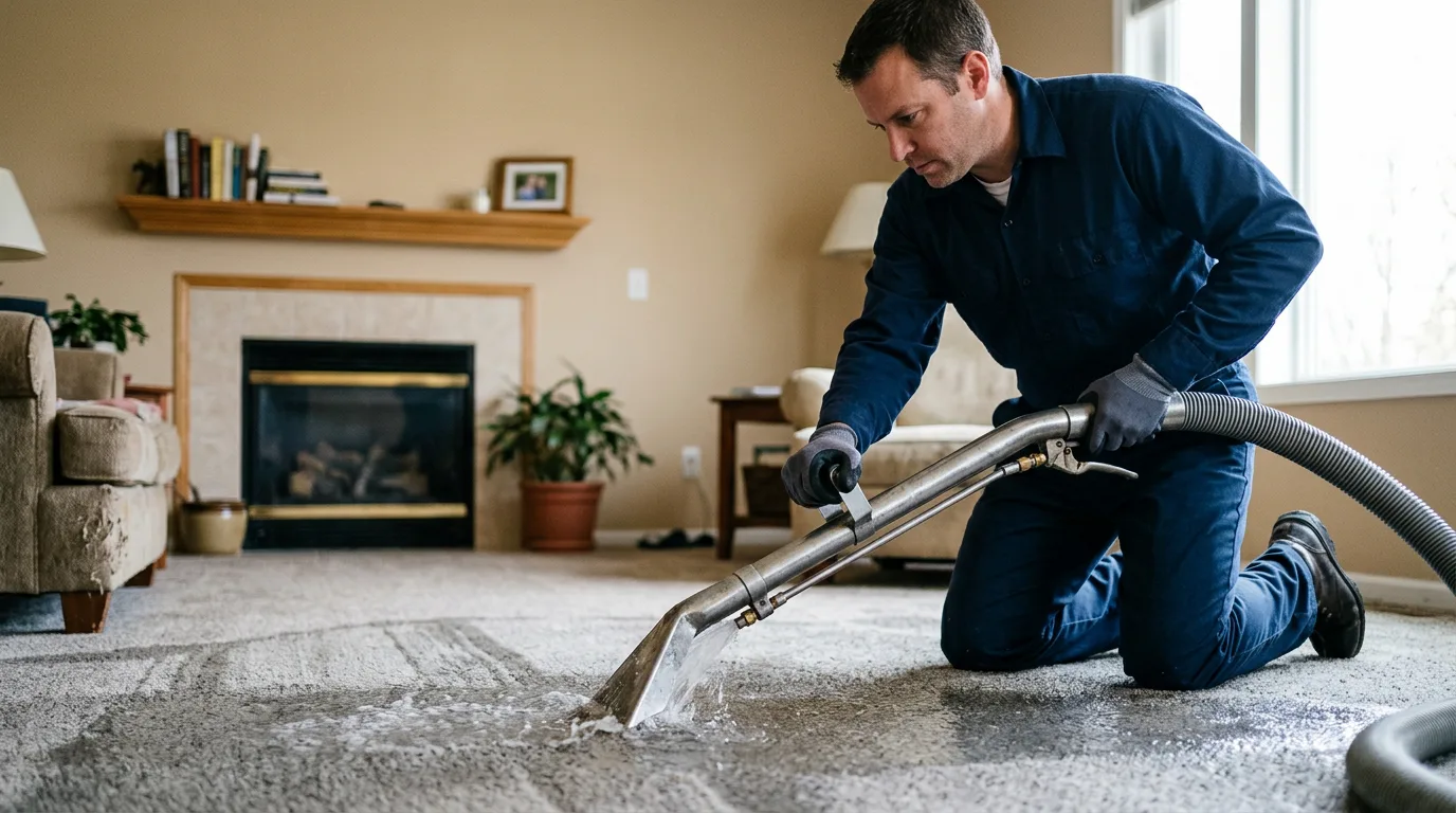 Water damage restoration technician working near Burkett, TX